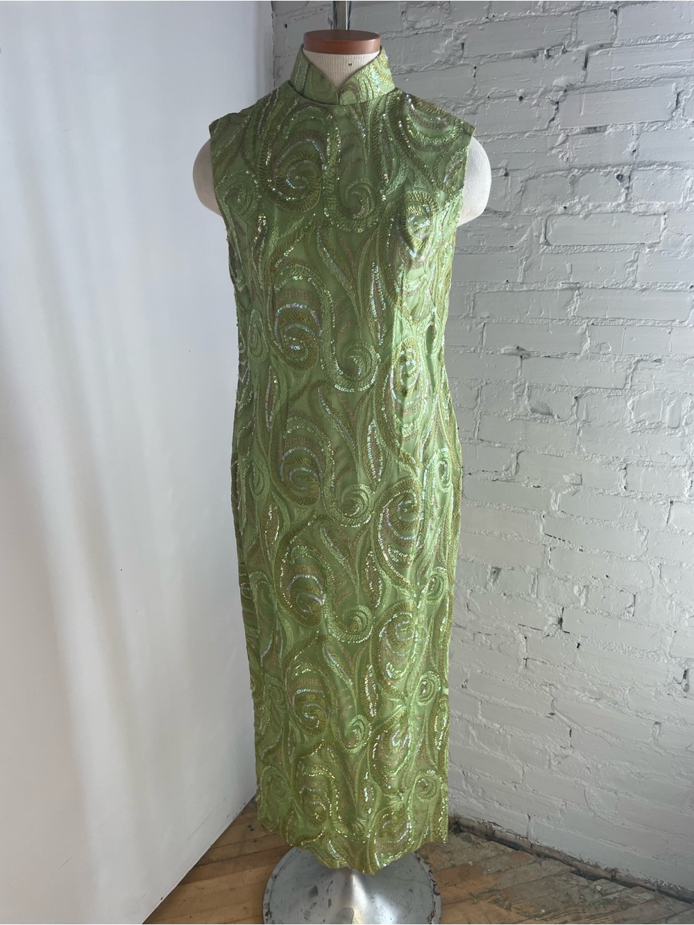 1970s Chartreuse Sequinned Gown